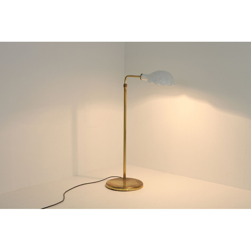 Vintage floor lamp in brass & porcelain adjustable Hollywood Regency 1970s