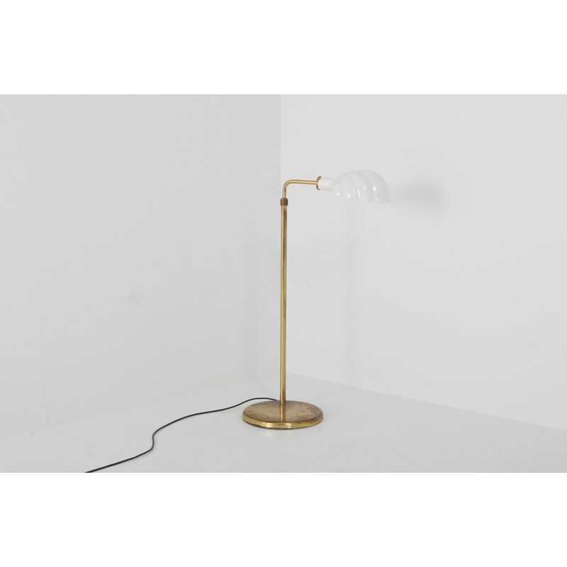 Vintage floor lamp in brass & porcelain adjustable Hollywood Regency 1970s