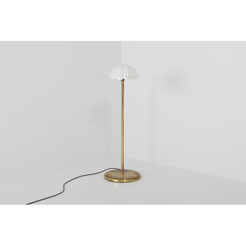 Vintage floor lamp in brass & porcelain adjustable Hollywood Regency 1970s