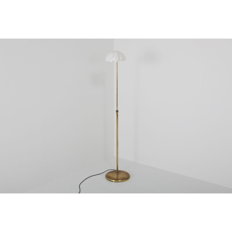 Vintage floor lamp in brass & porcelain adjustable Hollywood Regency 1970s