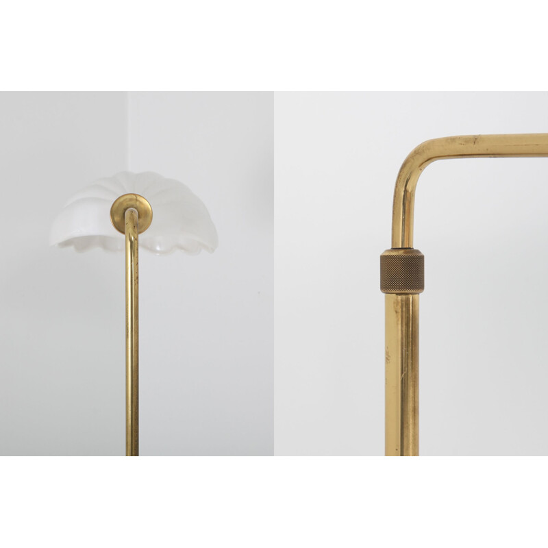 Vintage floor lamp in brass & porcelain adjustable Hollywood Regency 1970s