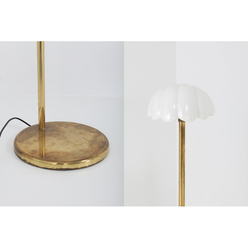 Vintage floor lamp in brass & porcelain adjustable Hollywood Regency 1970s