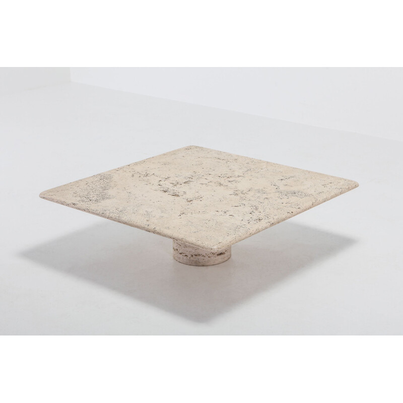 Vintage coffee table Square Travertine by Mangiarotti for Up & Up 1970s