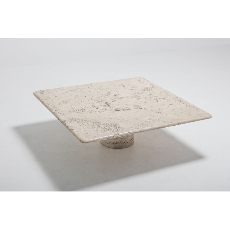 Vintage coffee table Square Travertine by Mangiarotti for Up & Up 1970s