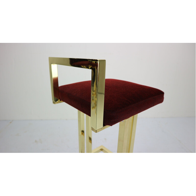 Set of 4 vintage stools for Maison Jansen in brass and red fabric 1970