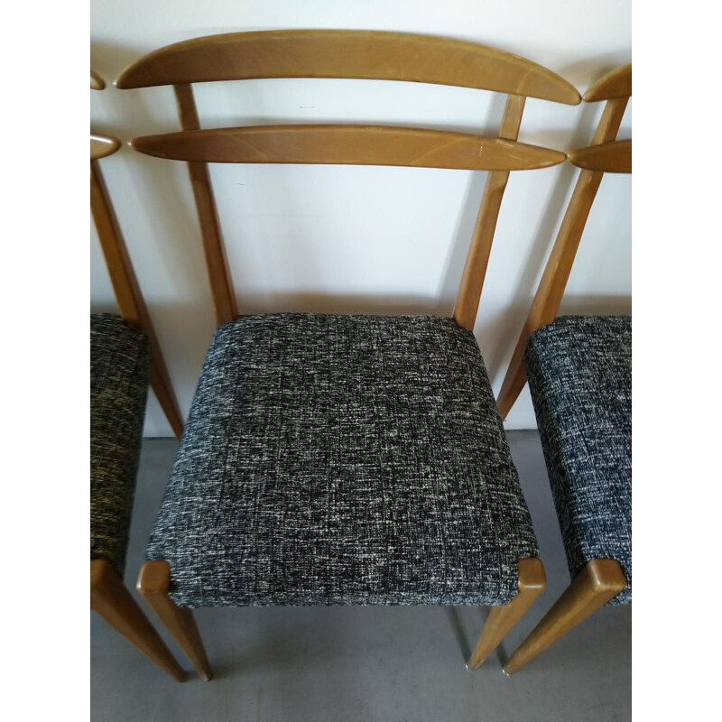 Set of 4 vintage scandinavian chairs in black and white fabric 1960