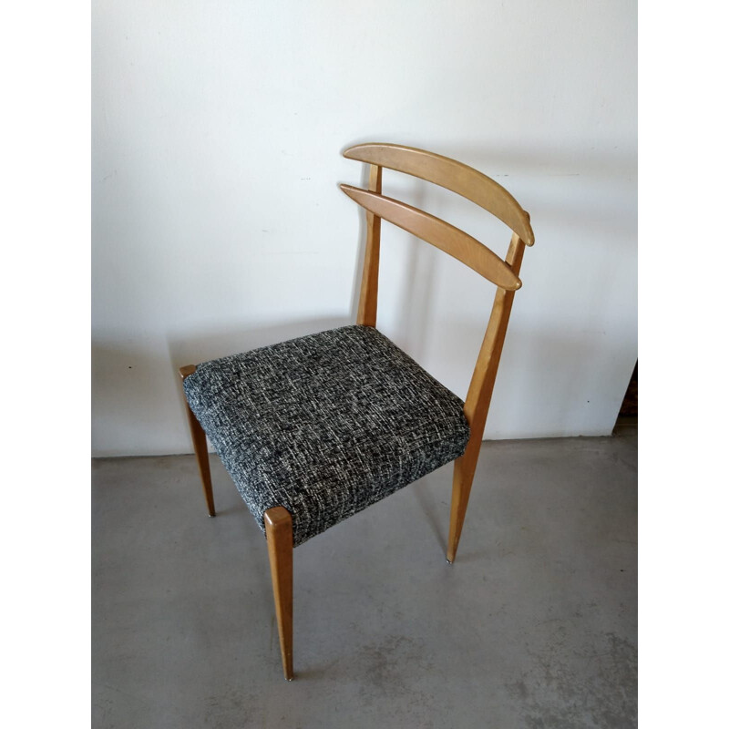 Suite de 4 chaises vintage scandinaves en tissu chiné noir et blanc 1960