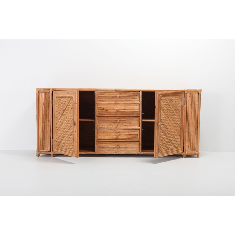 French vintage sideboard in bamboo 1970