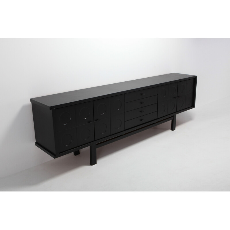 Vintage black brutalist sideboard with floating effect 1970