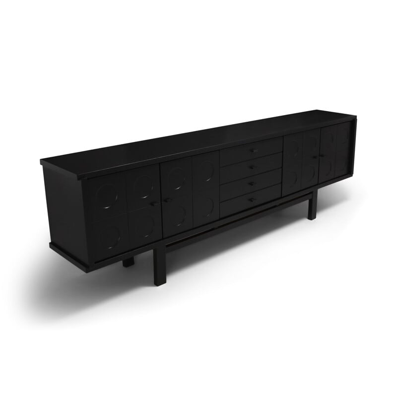 Vintage black brutalist sideboard with floating effect 1970