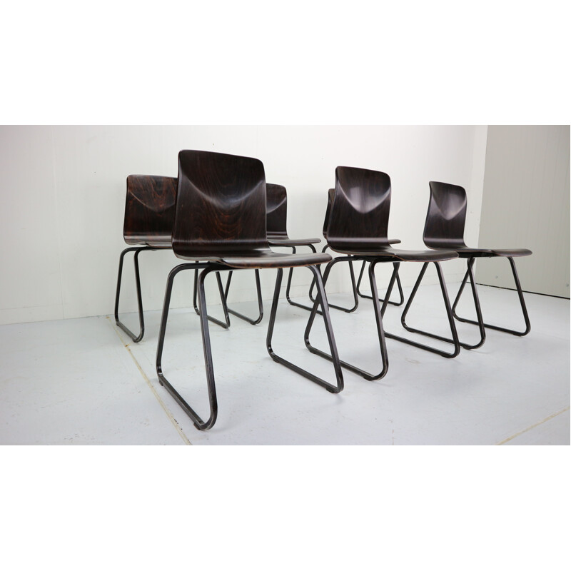 Suite de 6 chaises vintage pour Galvanitas en bois et métal