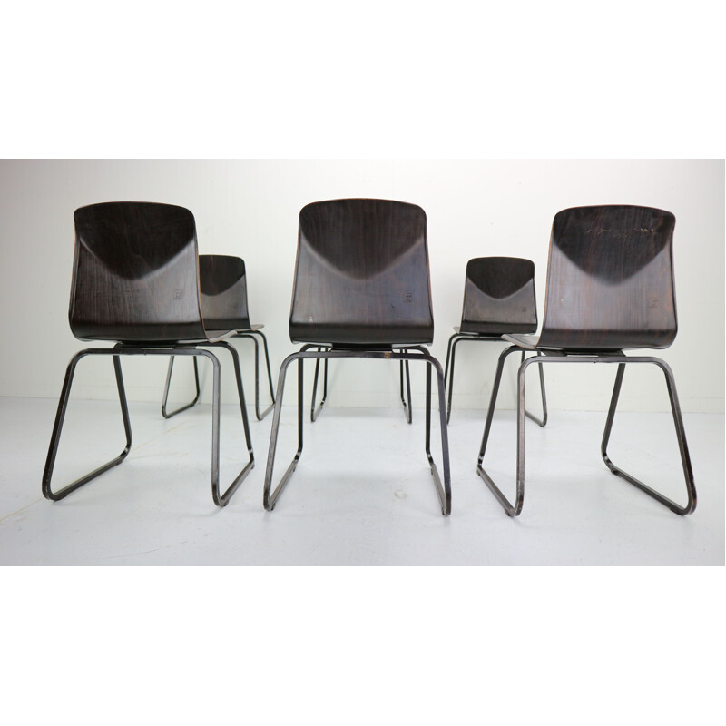 Suite de 6 chaises vintage pour Galvanitas en bois et métal