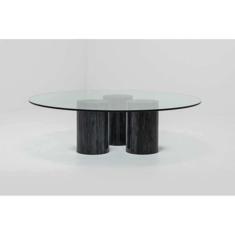 Vintage Collonato table by Bellini in black marble and glass 1970