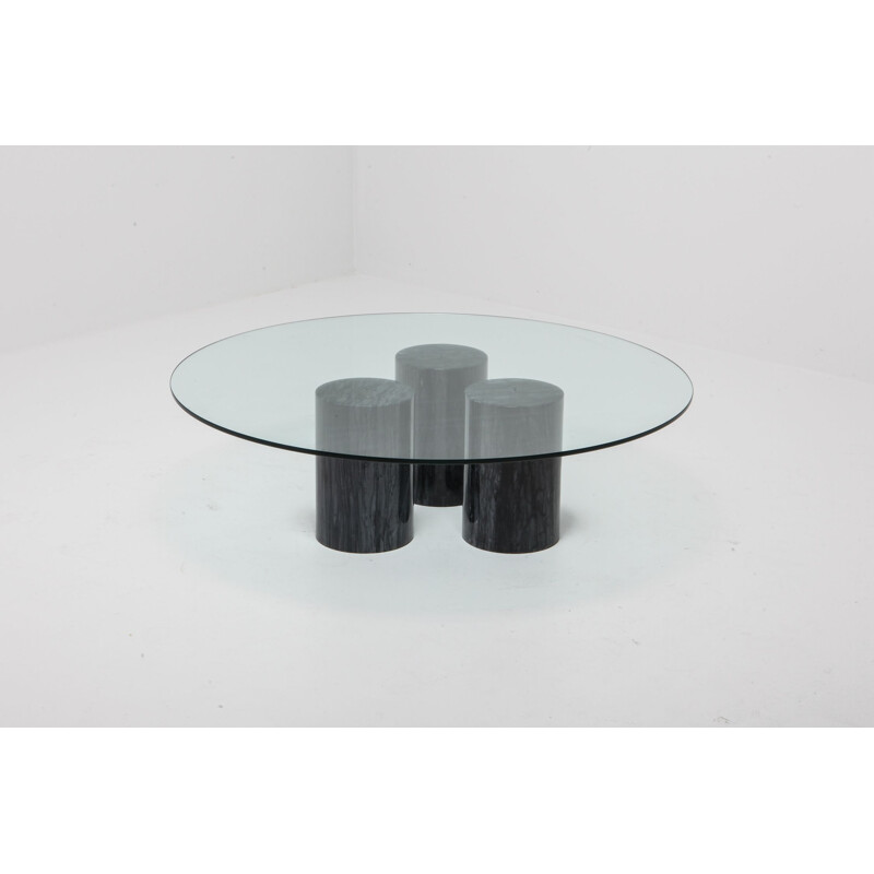 Vintage Collonato table by Bellini in black marble and glass 1970