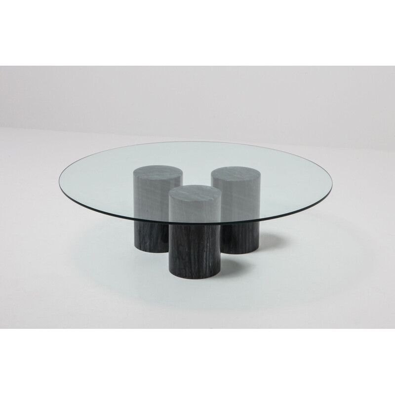 Table vintage Collonato par Bellini en marbre noir et verre 1970