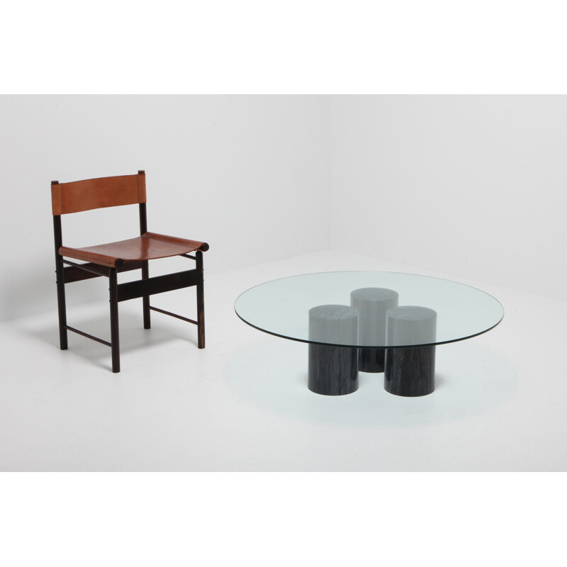 Table vintage Collonato par Bellini en marbre noir et verre 1970