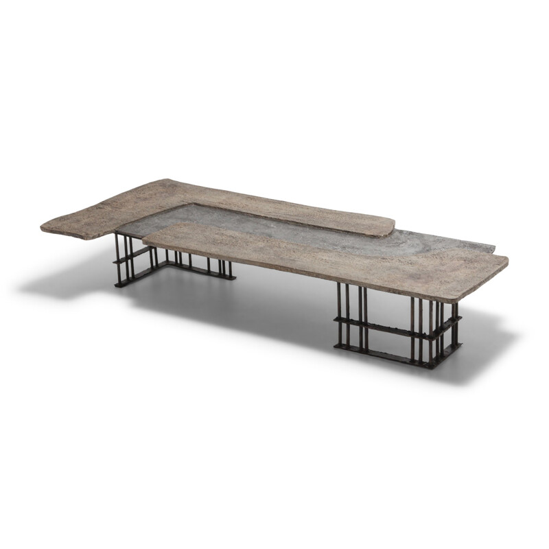 Vintage coffee table for Pia Manu in stone and aluminium 1970