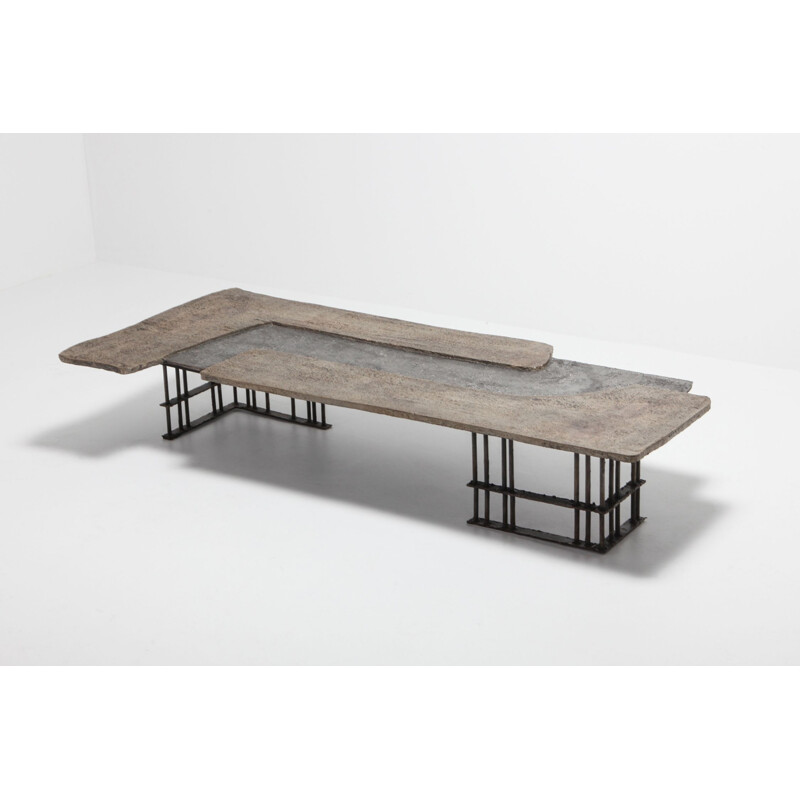 Vintage coffee table for Pia Manu in stone and aluminium 1970