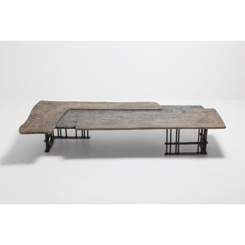 Vintage coffee table for Pia Manu in stone and aluminium 1970