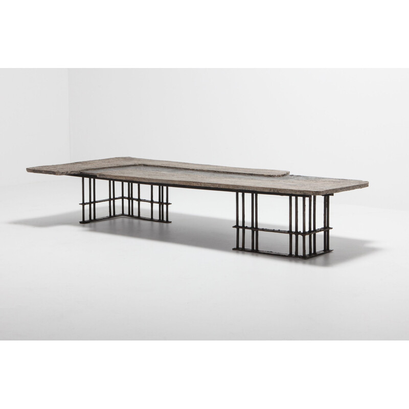 Vintage coffee table for Pia Manu in stone and aluminium 1970