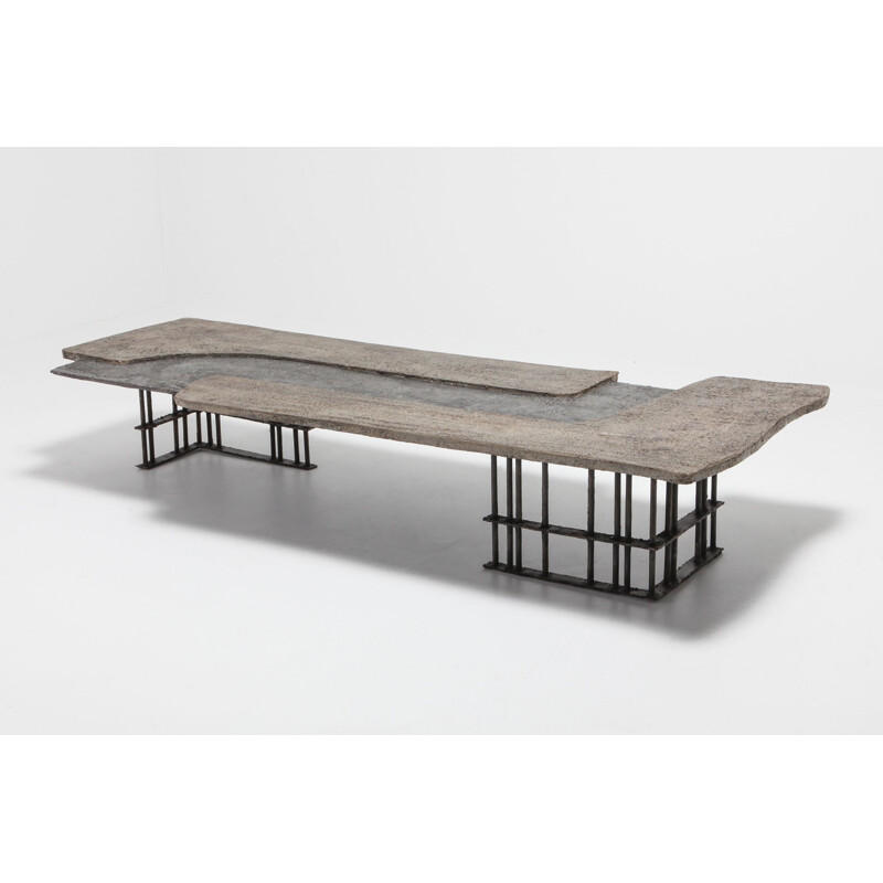 Vintage coffee table for Pia Manu in stone and aluminium 1970