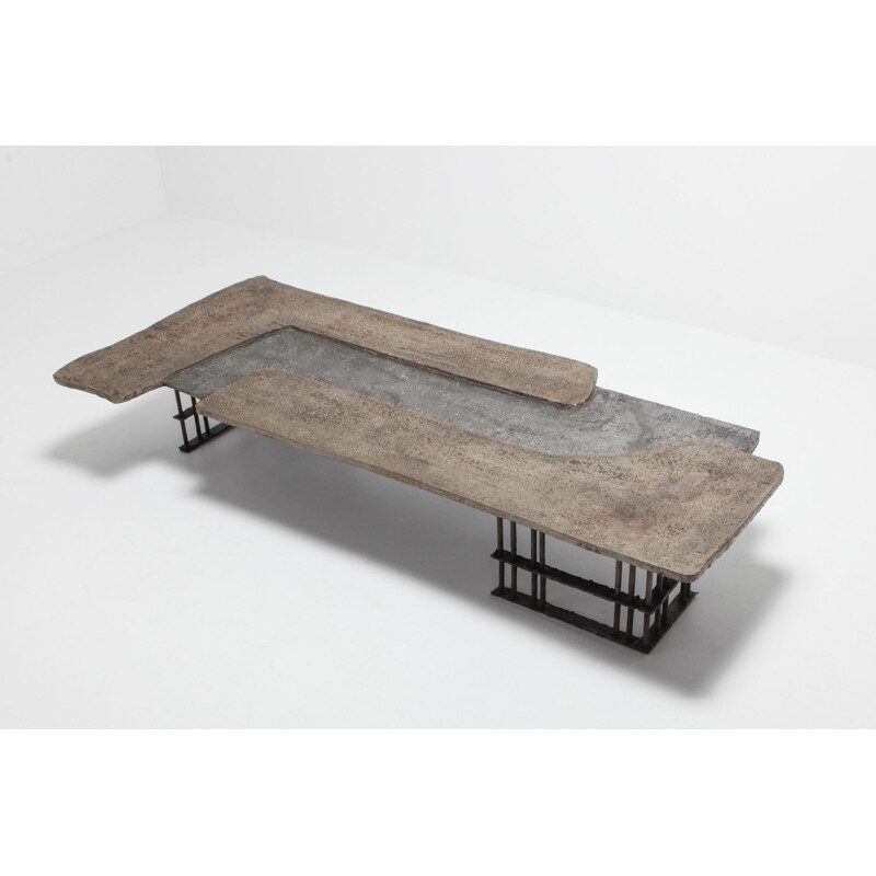 Vintage coffee table for Pia Manu in stone and aluminium 1970
