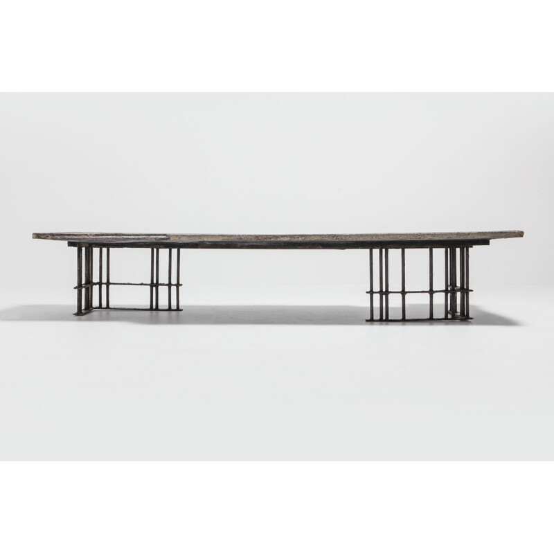 Table basse vintage pour Pia Manu en pierre et aluminium 1970