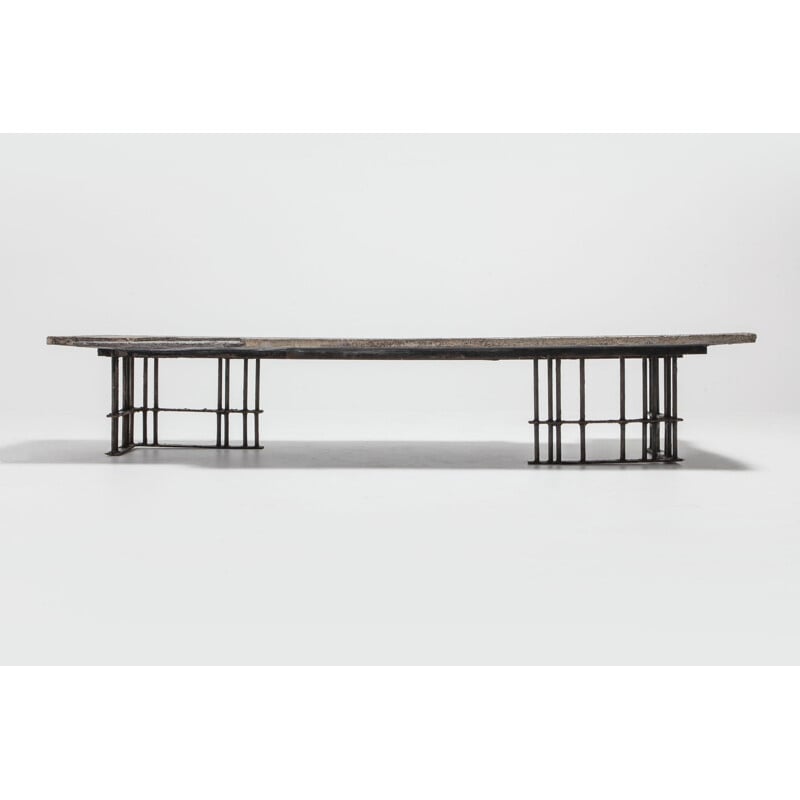 Vintage coffee table for Pia Manu in stone and aluminium 1970