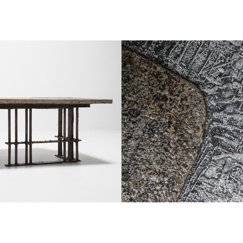 Vintage coffee table for Pia Manu in stone and aluminium 1970