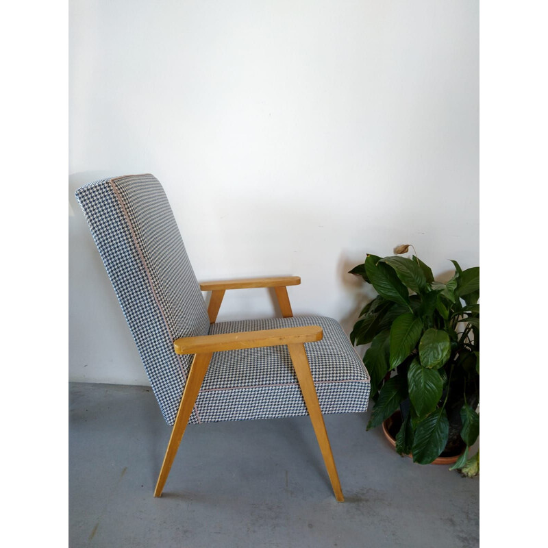 Scandinavian vintage armchair in blue fabric 1960