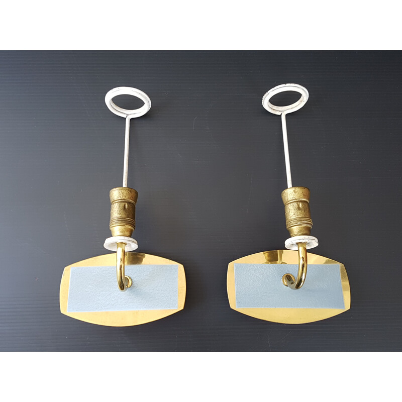 Pair of vintage french sconces in glass and brass 1950