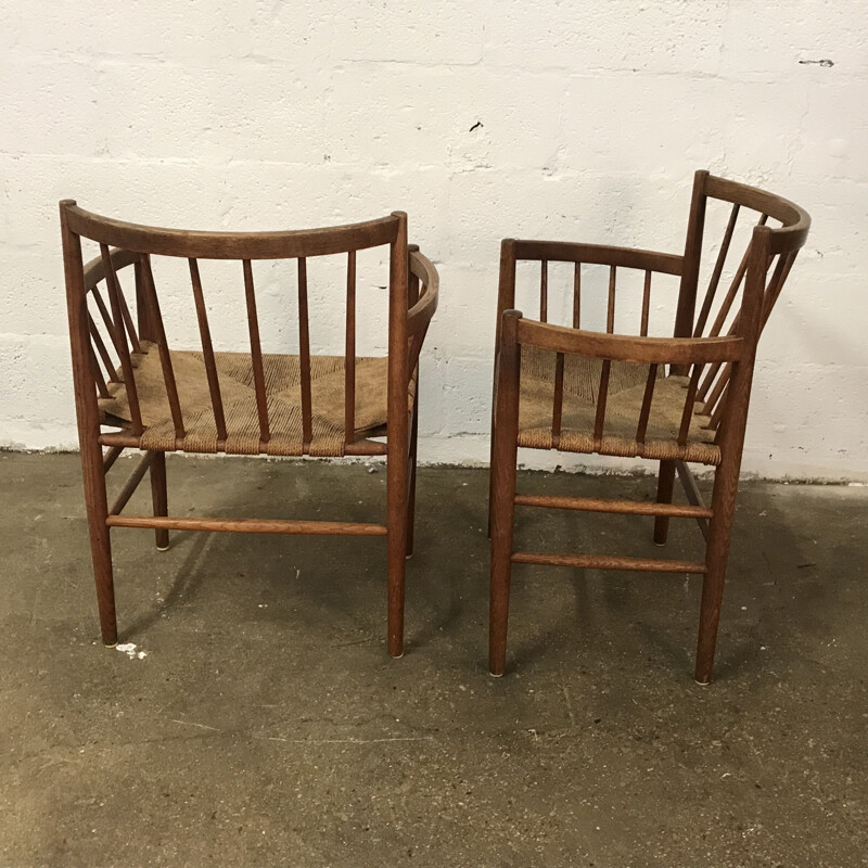 Set of 8 vintage chairs for FDB Mobler in oak and rope 1960