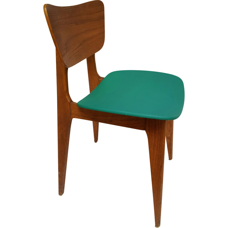 Chaise vintage en bois et pvc, Roger LANDAULT - 1950