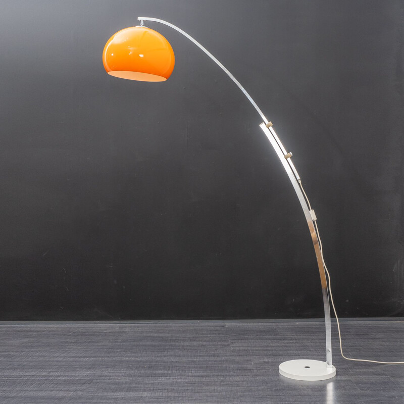 Vintage arc floor light with orange coloured shade