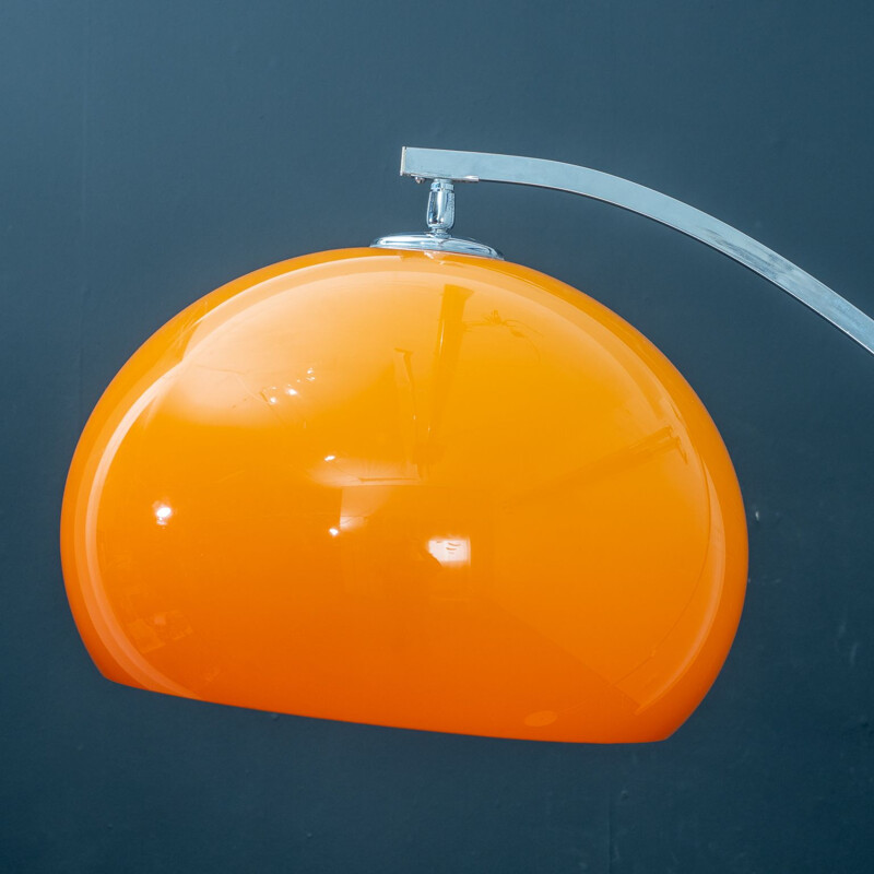 Vintage arc floor light with orange coloured shade