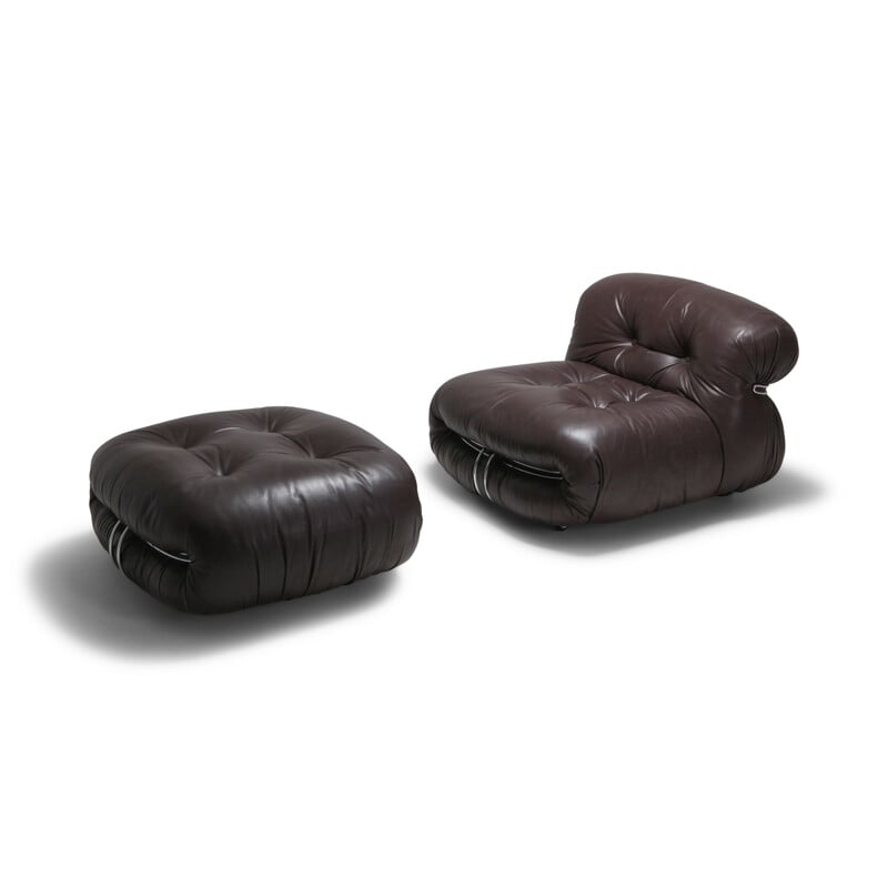 Soriana Lounge Chairs in Dark Brown Leather by Afra & Tobia Scarpa - 1969