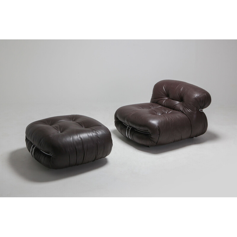 Soriana Lounge Chairs in Dark Brown Leather by Afra & Tobia Scarpa - 1969