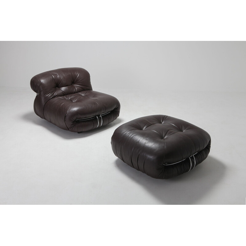 Soriana Lounge Chairs in Dark Brown Leather by Afra & Tobia Scarpa - 1969