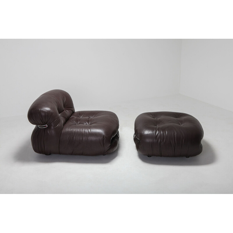 Soriana Lounge Chairs in Dark Brown Leather by Afra & Tobia Scarpa - 1969