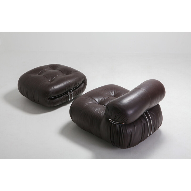 Soriana Lounge Chairs in Dark Brown Leather by Afra & Tobia Scarpa - 1969