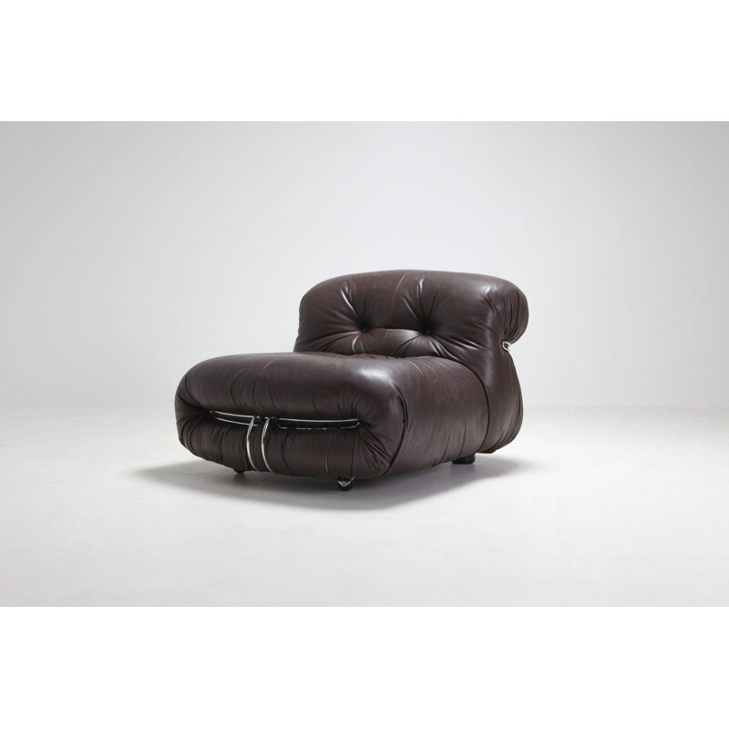 Soriana Lounge Chairs in Dark Brown Leather by Afra & Tobia Scarpa - 1969