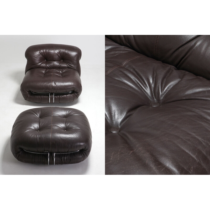 Soriana Lounge Chairs in Dark Brown Leather by Afra & Tobia Scarpa - 1969