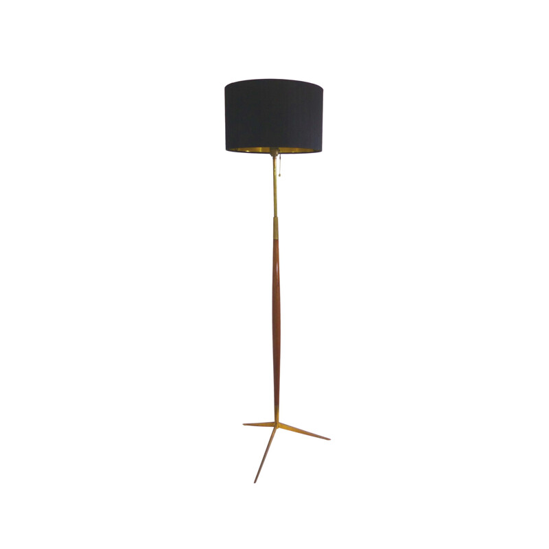 Vintage floor lamp by La Maison Lunel in brass and wood,1950