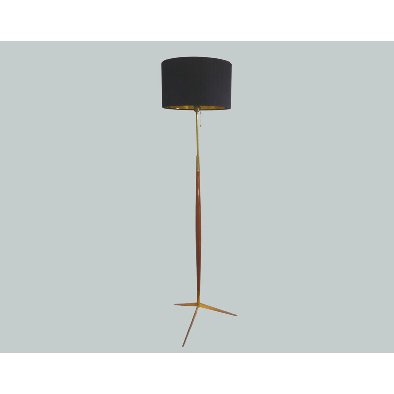 Vintage floor lamp by La Maison Lunel in brass and wood,1950