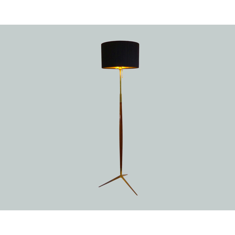 Vintage floor lamp by La Maison Lunel in brass and wood,1950
