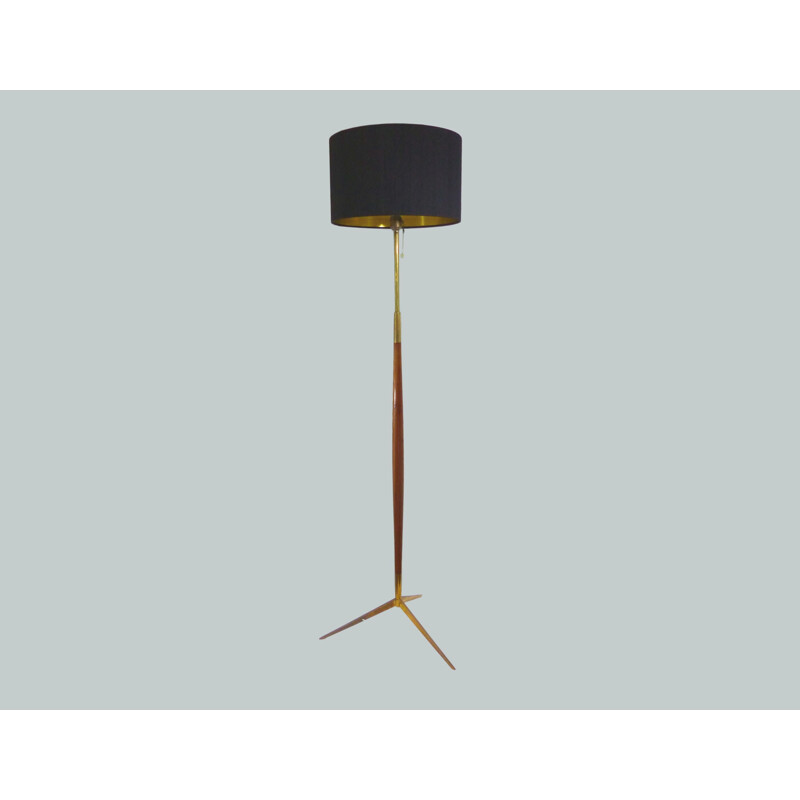 Vintage floor lamp by La Maison Lunel in brass and wood,1950