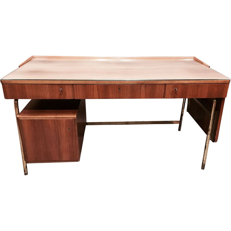 Vintage desk in rosewood and brass Scandinavian 1950