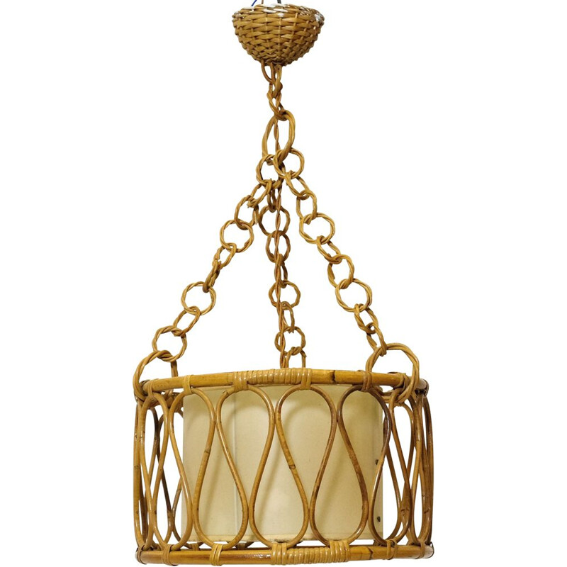 Vintage French rattan hanging lamp 1960