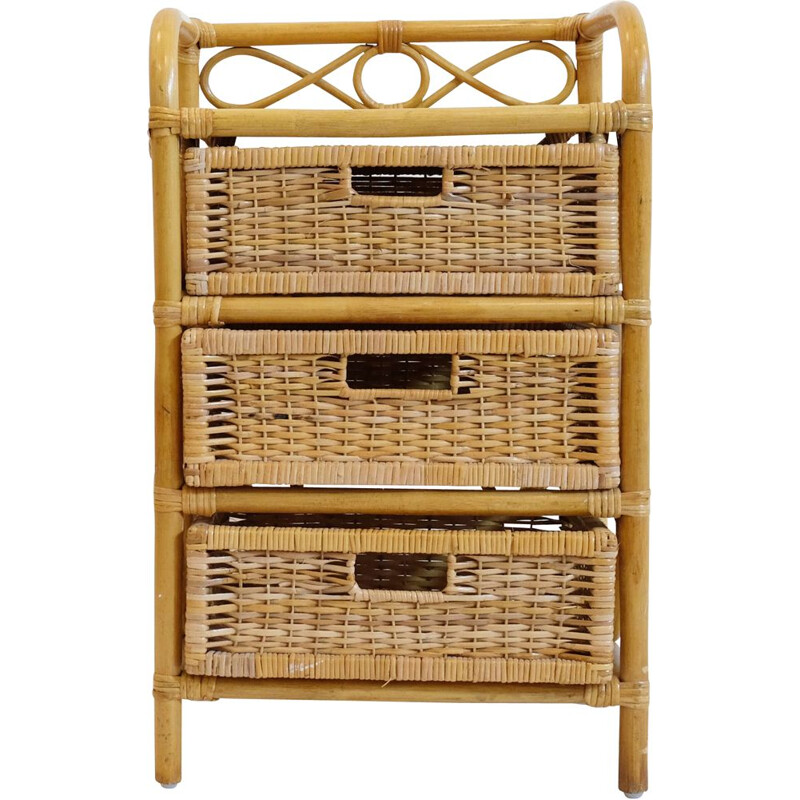 Vintage french bedside table in rattan and wicker 1970