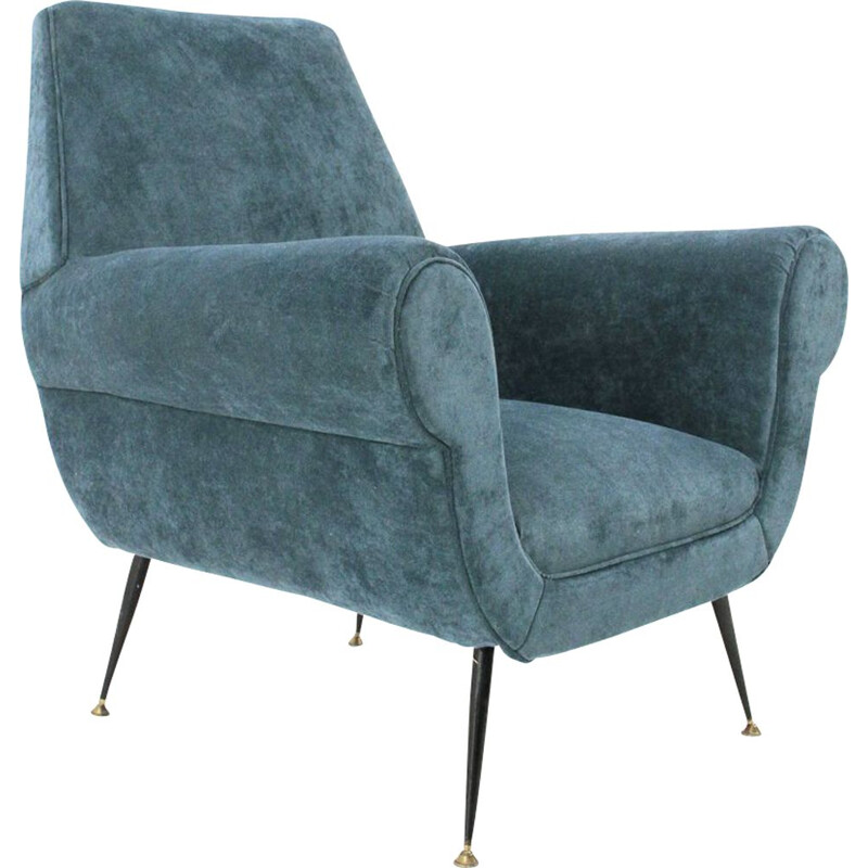 Fauteuil vintage en velours par Gigi Radice pour Minotti Italie 1950